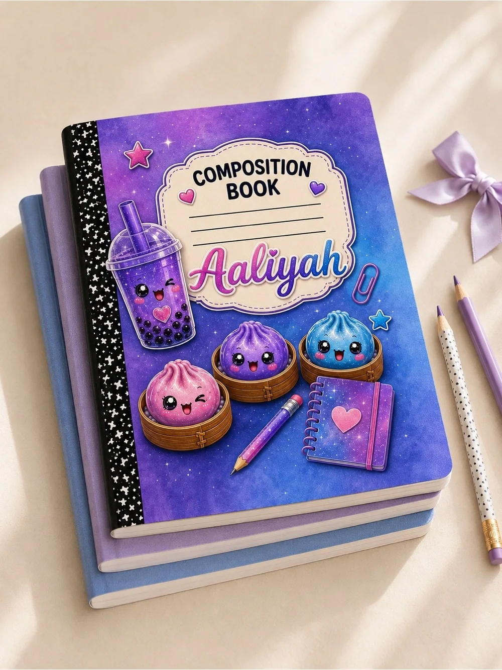 Personalized Kawaii Composition Notebook for Girls – Custom Name